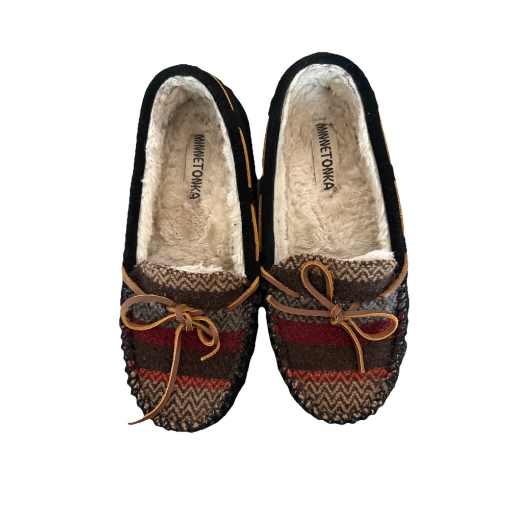 Minnetonka Womens Tilia Slippers Moccasin Black Multi Aztec Pattern 40157 Size 8